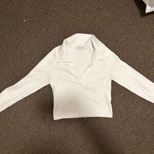 Aritzia Babaton White Ribbed Semi-Cropped Sweater